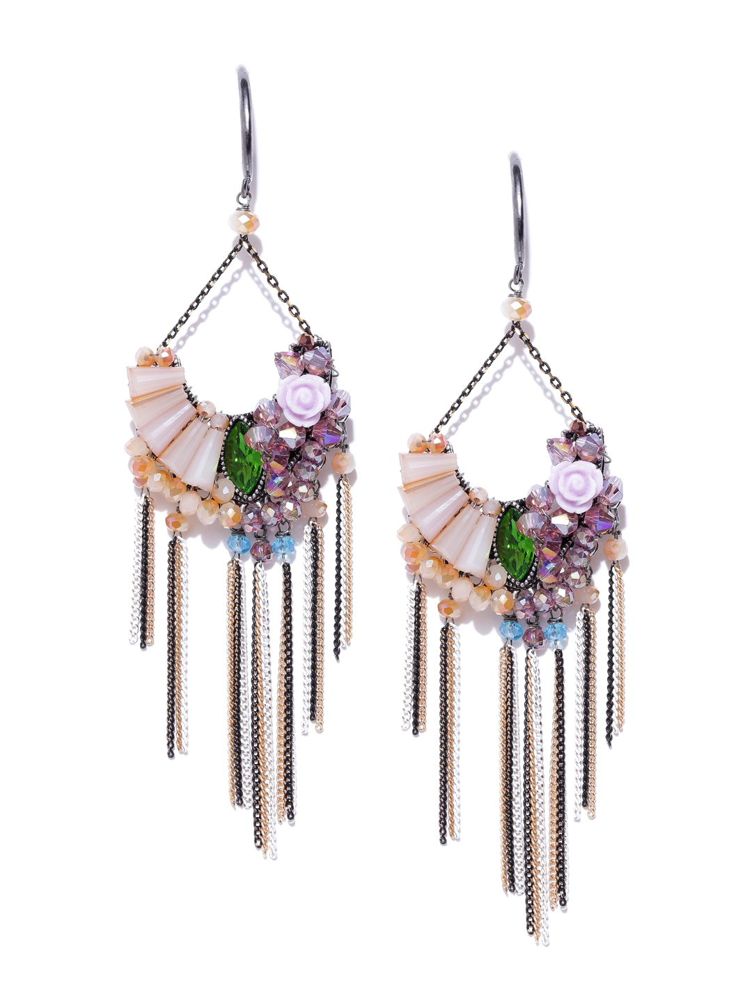 YouBella Multicoloured Gold-Plated Beaded Contemporary Drop Earrings